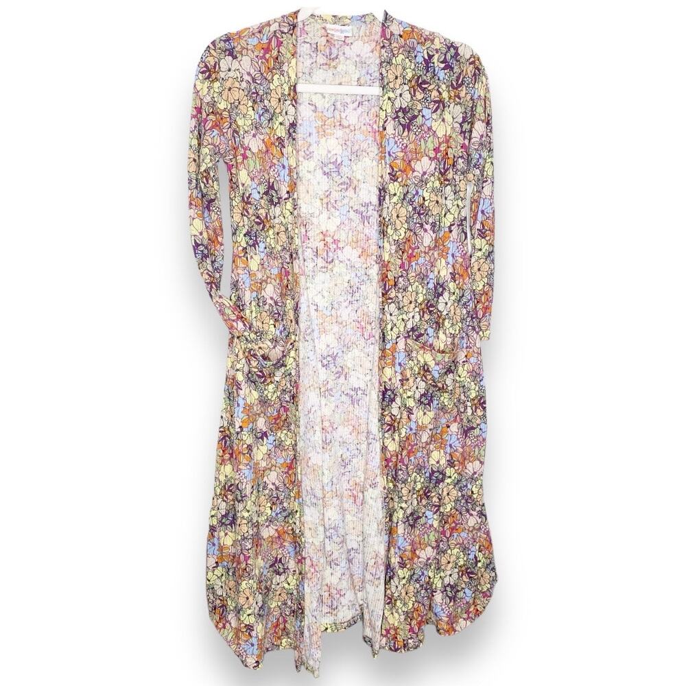 LuLaRoe Pink Floral Sarah Long Cardigan 112016 Extra Small